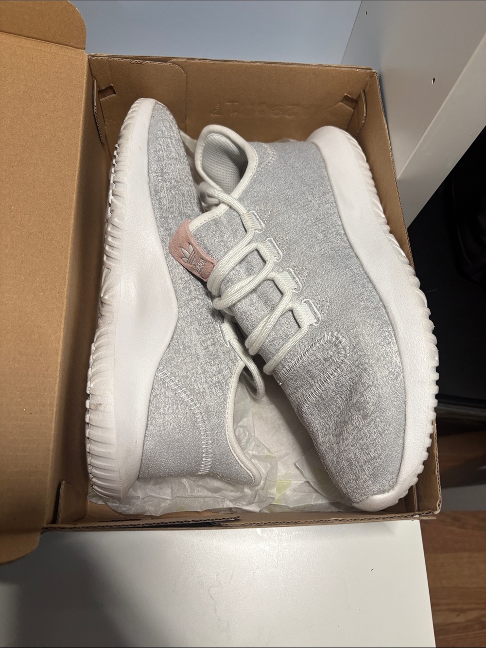 adidas Kids Knit Slip-On Sneakers - Gray with Pink Accent